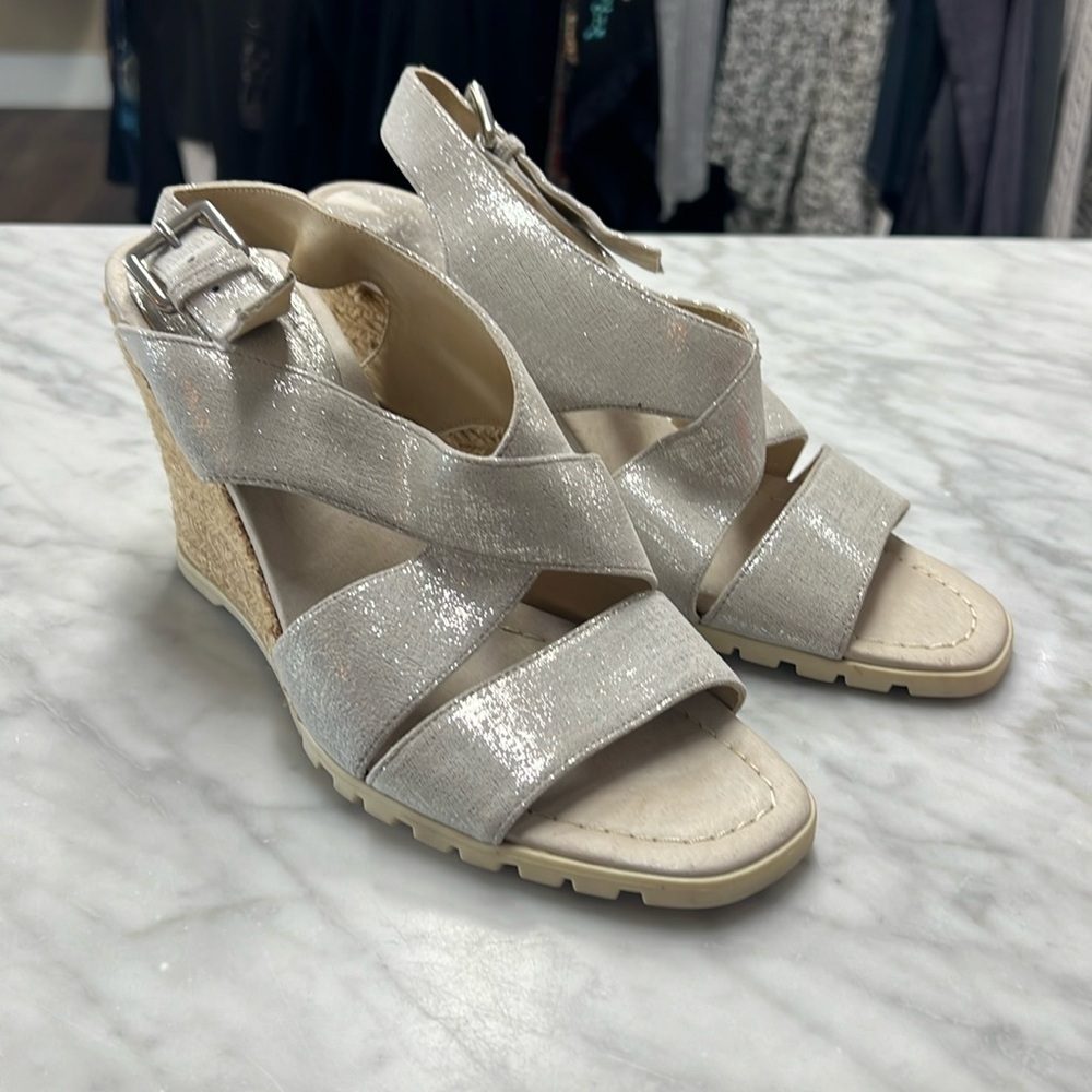 Donald J Pliner Brevos Silver Wedge Espadrilles Size 8